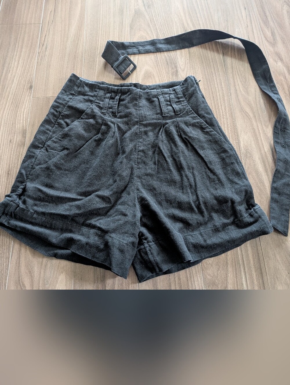 Abercrombie & Fitch High-Waist Black Linen-Blend Shorts, Matching Belt (XS)